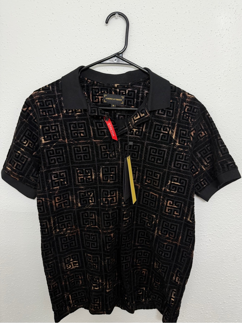 American Breed Black & Gold Patterned Polo Shirt